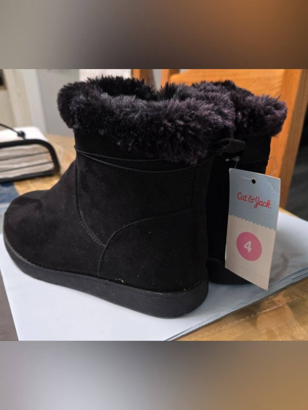 Cat & Jack Black Faux-Suede Ankle Booties with Plush Cuff